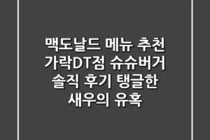 맥도날드 메뉴 추천 가락DT점 슈슈버거 솔직 후기 탱글한 새우의 유혹