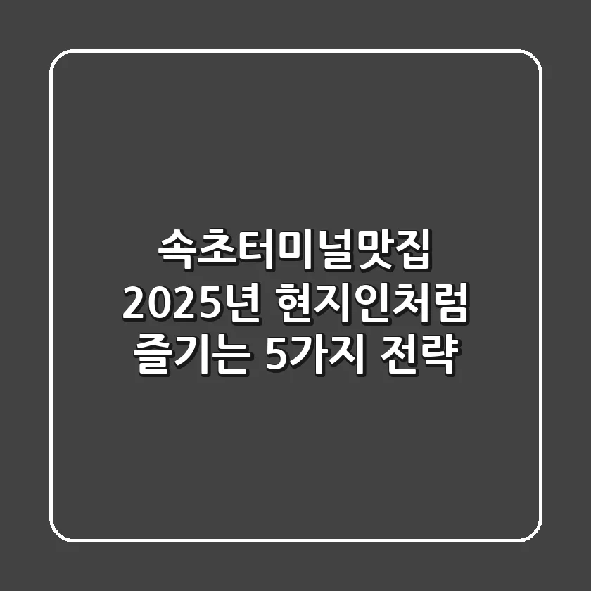 속초터미널맛집, 2025년 현지인처럼 즐기는 5가지 전략!