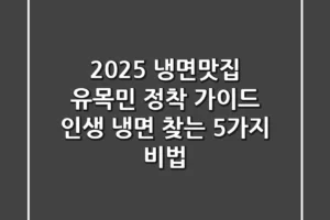 2025 냉면맛집 유목민 정착 가이드: 인생 냉면 찾는 5가지 비법